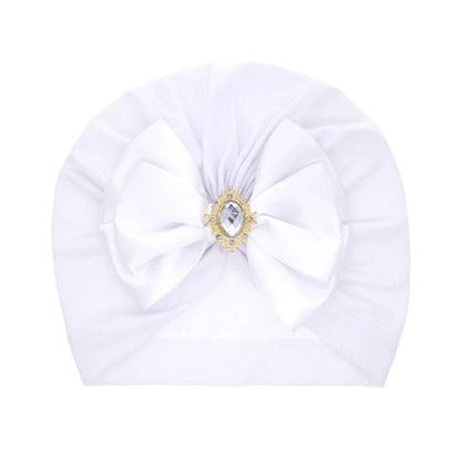 Shiny Rhinestone Bowknot Baby Turban - Soft Cotton Cap