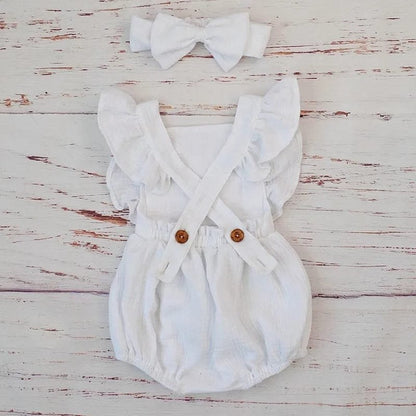 Organic Cotton Ruffle Romper & Headband - 3M, Dusty Pink