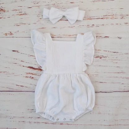 Organic Cotton Ruffle Romper & Headband - 3M, Dusty Pink