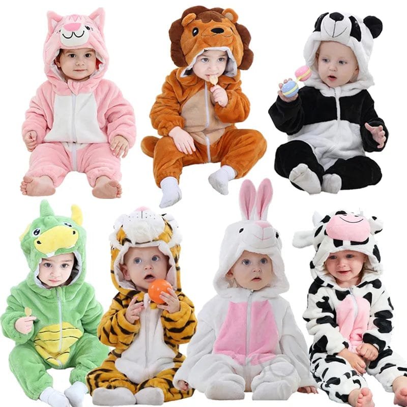 Winter Flannel Rompers: Animal Designs for Infants & Toddlers