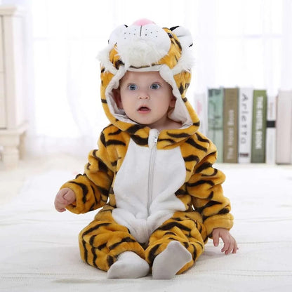 Winter Flannel Rompers: Animal Designs for Infants & Toddlers