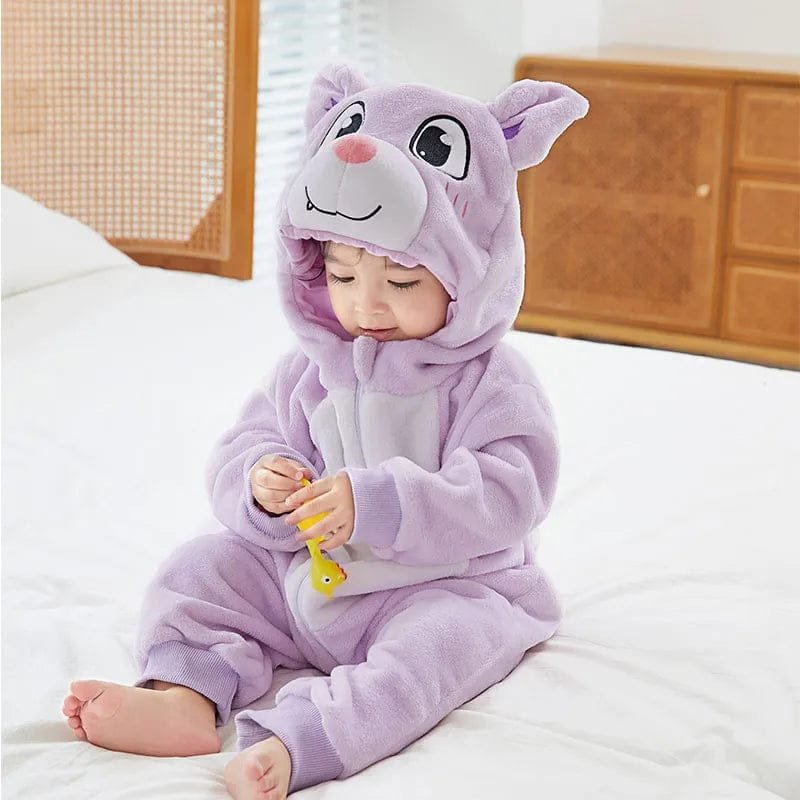 Winter Flannel Rompers: Animal Designs for Infants & Toddlers