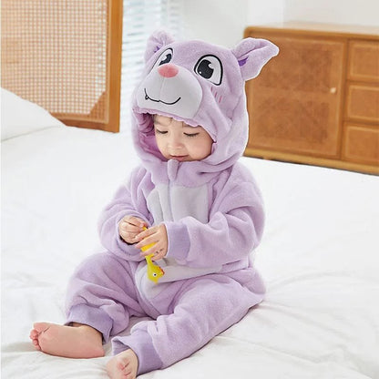 Winter Flannel Rompers: Animal Designs for Infants & Toddlers
