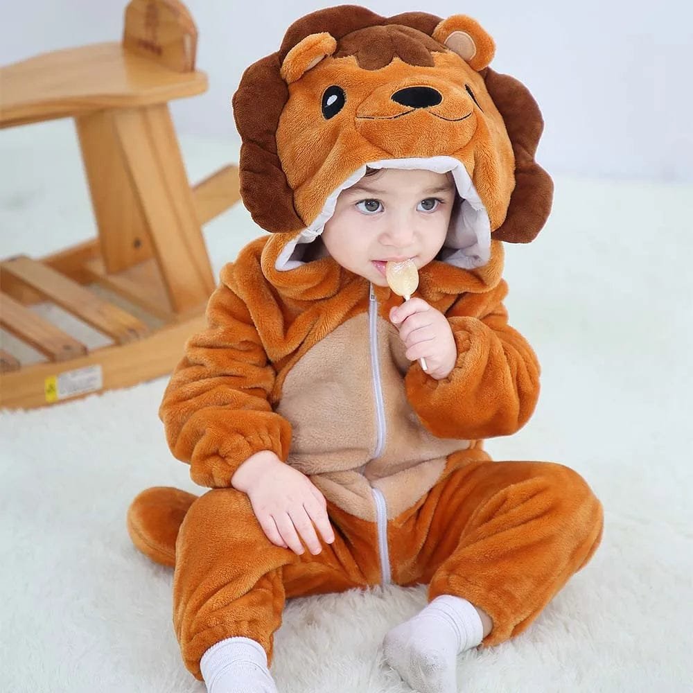 Winter Flannel Rompers: Animal Designs for Infants & Toddlers