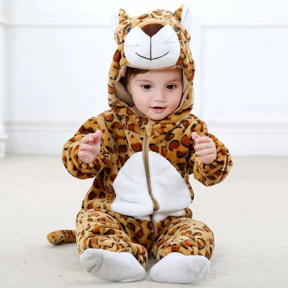 Winter Flannel Rompers: Animal Designs for Infants & Toddlers