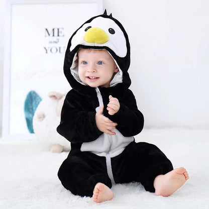 Winter Flannel Rompers: Animal Designs for Infants & Toddlers