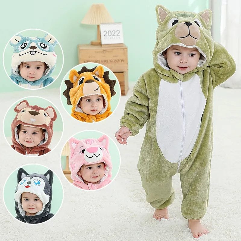 Winter Flannel Rompers: Animal Designs for Infants & Toddlers
