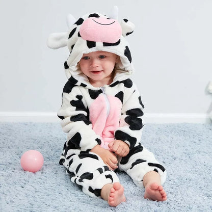 Winter Flannel Rompers: Animal Designs for Infants & Toddlers