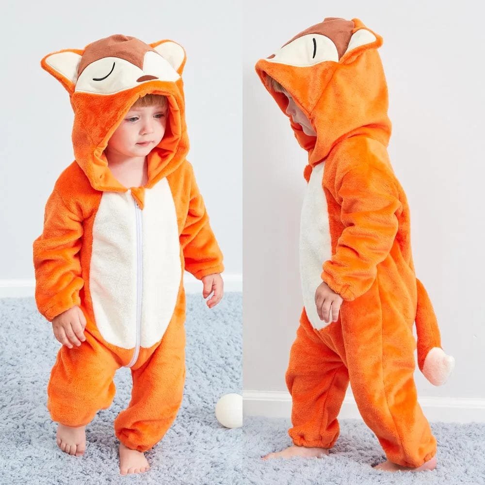 Winter Flannel Rompers: Animal Designs for Infants & Toddlers