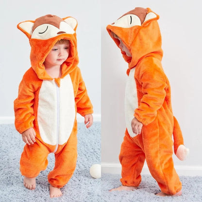 Winter Flannel Rompers: Animal Designs for Infants & Toddlers