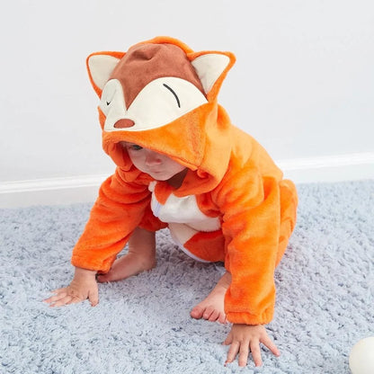 Winter Flannel Rompers: Animal Designs for Infants & Toddlers