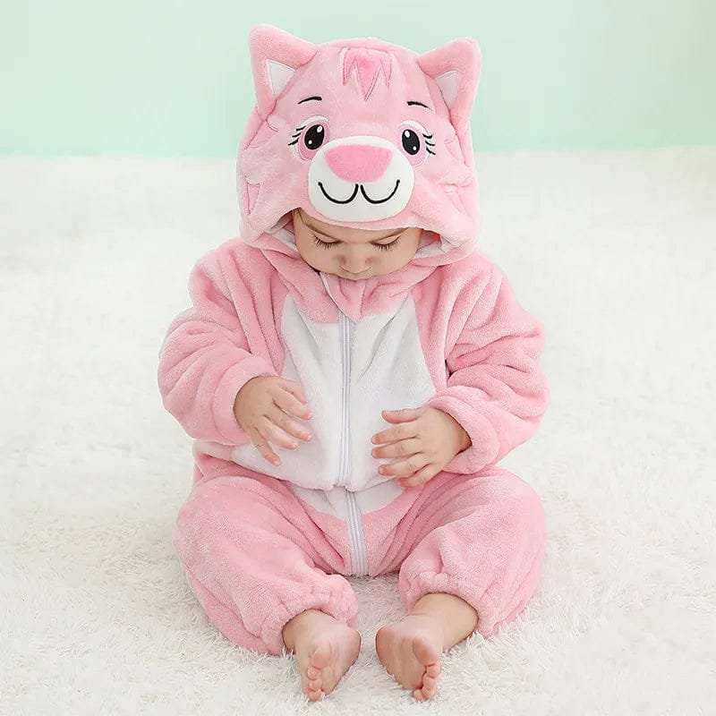 Winter Flannel Rompers: Animal Designs for Infants & Toddlers