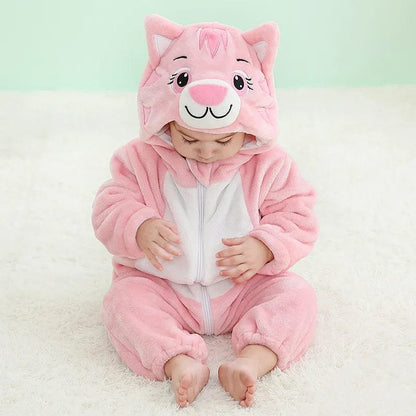 Winter Flannel Rompers: Animal Designs for Infants & Toddlers