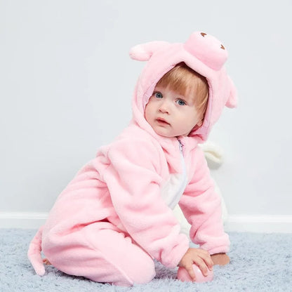 Winter Flannel Rompers: Animal Designs for Infants & Toddlers