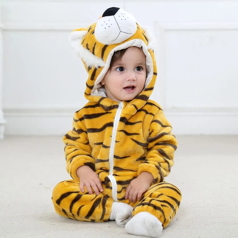 Winter Flannel Rompers: Animal Designs for Infants & Toddlers