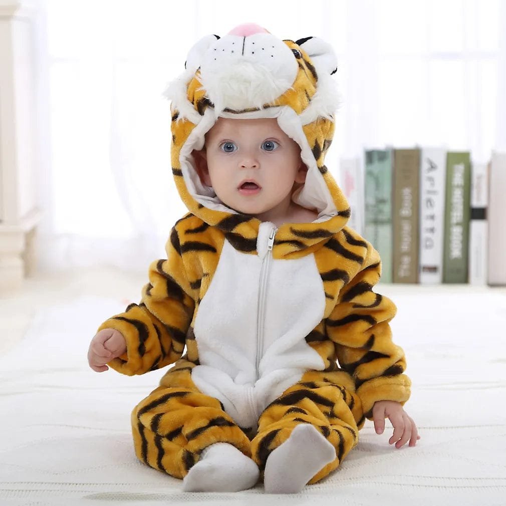 Winter Flannel Rompers: Animal Designs for Infants & Toddlers
