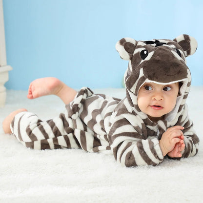 Winter Flannel Rompers: Animal Designs for Infants & Toddlers