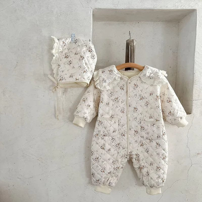 Winter Floral Romper & Fur-Lined Hat for Toddlers