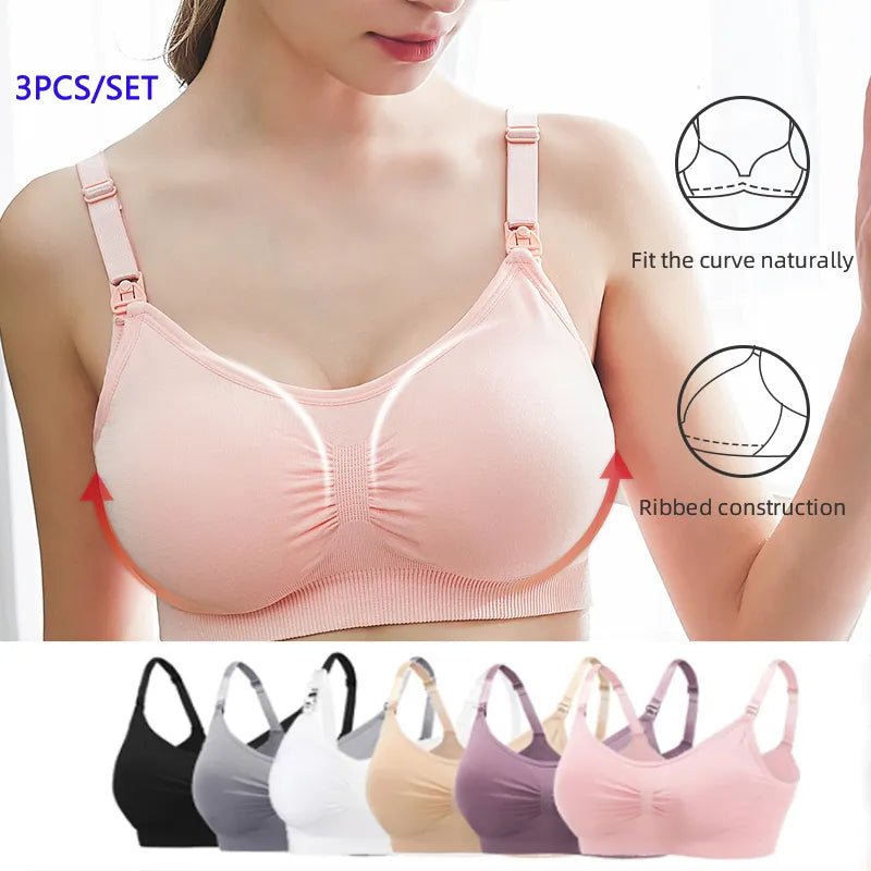 3pc Maternity Nursing Bra Set - Seamless, Breathable Cotton