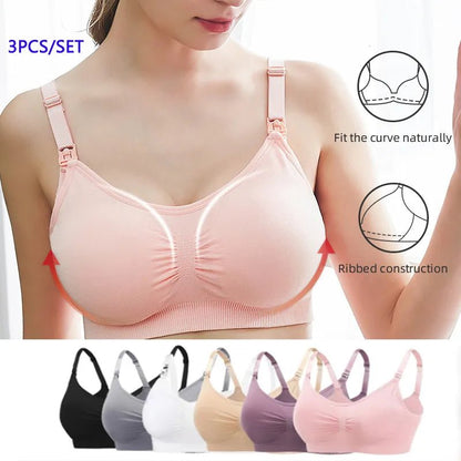 3pc Maternity Nursing Bra Set - Seamless, Breathable Cotton