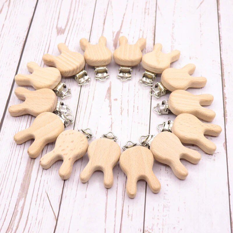 5PC Wooden Animal Pacifier Clips & Teethers Set