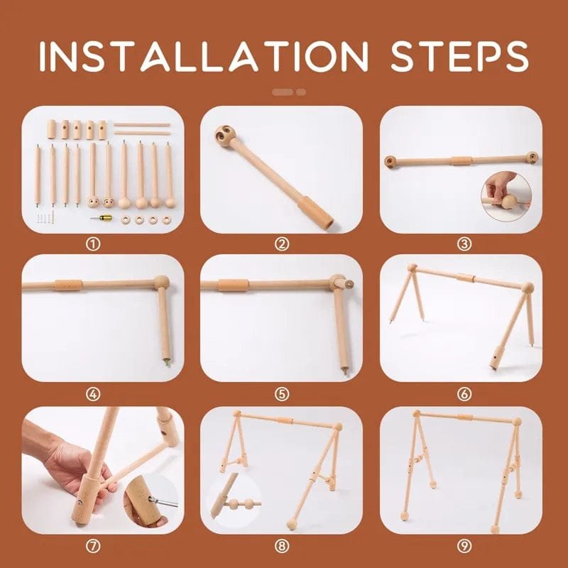 1 Set Wooden Baby Gym & Activity Fitness Stand with Rattle