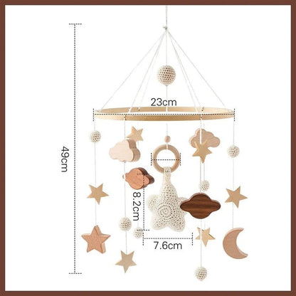 Wooden Baby Rattle & Crib Mobile - Felt Bear, Cloud, Star, Moon