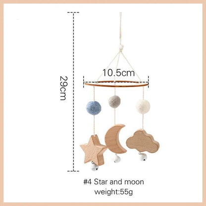 Wooden Baby Rattle & Crib Mobile - Felt Bear, Cloud, Star, Moon