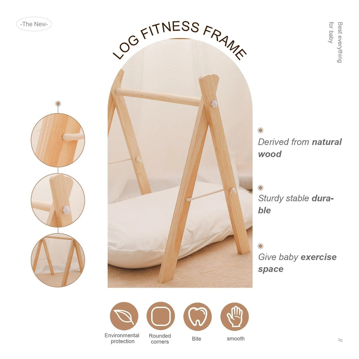 Natural Wooden Baby Gym & Teether (CE Certified, 0–12M)