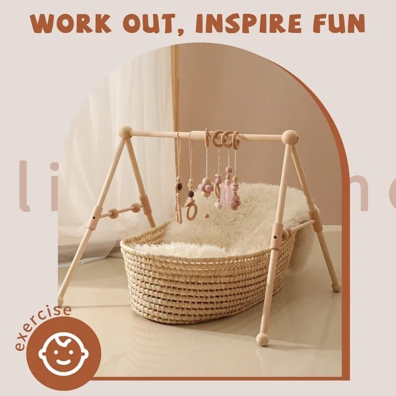 1 Set Wooden Baby Gym & Activity Fitness Stand with Rattle