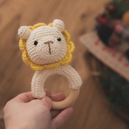 Wooden Baby Rattle & Teether - Crochet Animal Designs