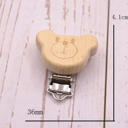 5PC Wooden Animal Pacifier Clips & Teethers Set