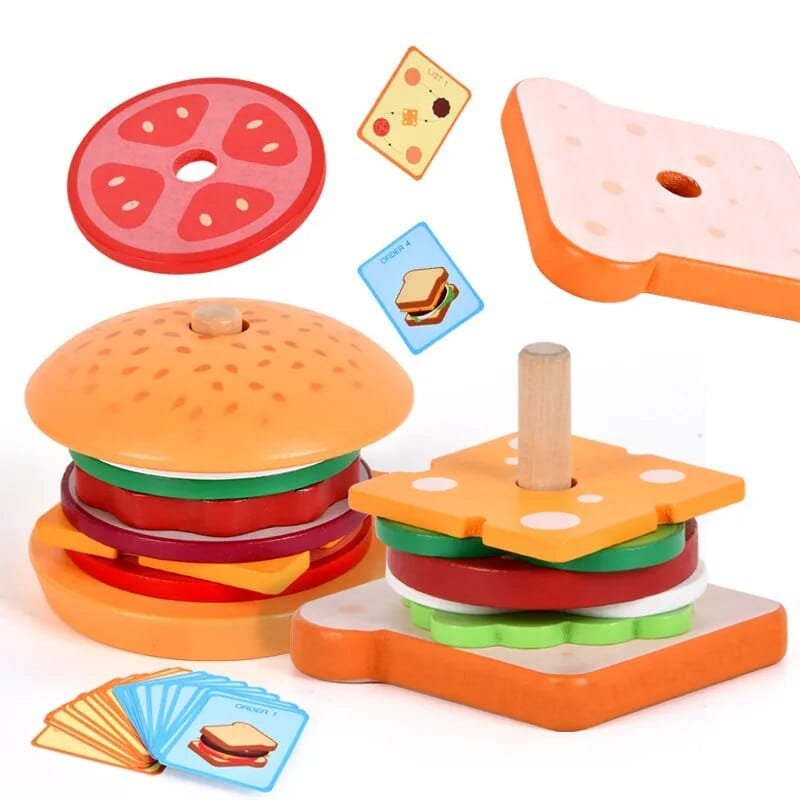 Wooden Burger Stacking: Montessori Educational Toy