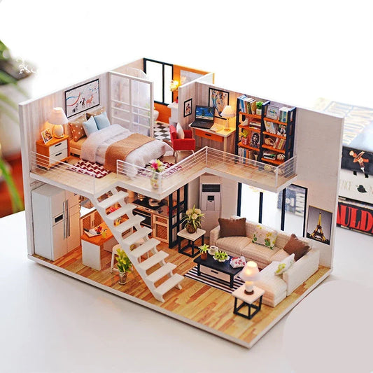 DIY Wooden Miniature Dollhouse Kit with LED & Furniture (1:24)