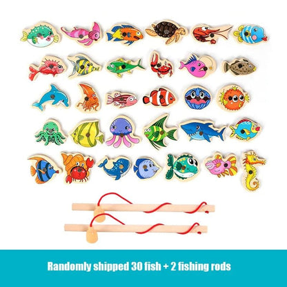 Wooden Montessori Magnetic Fishing Game - Marine Life Edutainment