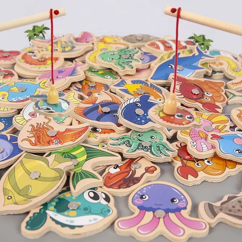 Wooden Montessori Magnetic Fishing Game - Marine Life Edutainment