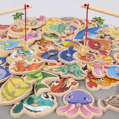 Wooden Montessori Magnetic Fishing Game - Marine Life Edutainment