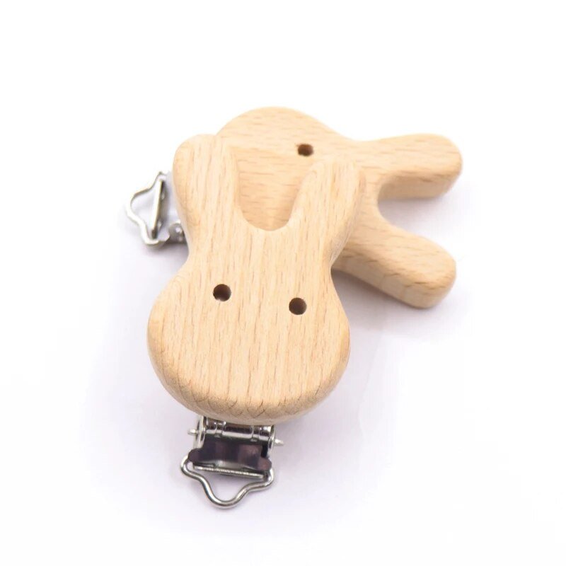 5PC Wooden Animal Pacifier Clips & Teethers Set