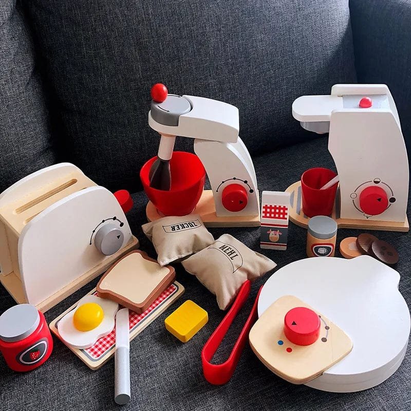 Wooden Kitchen Play Set - Toaster, Coffee Machine & Mixer