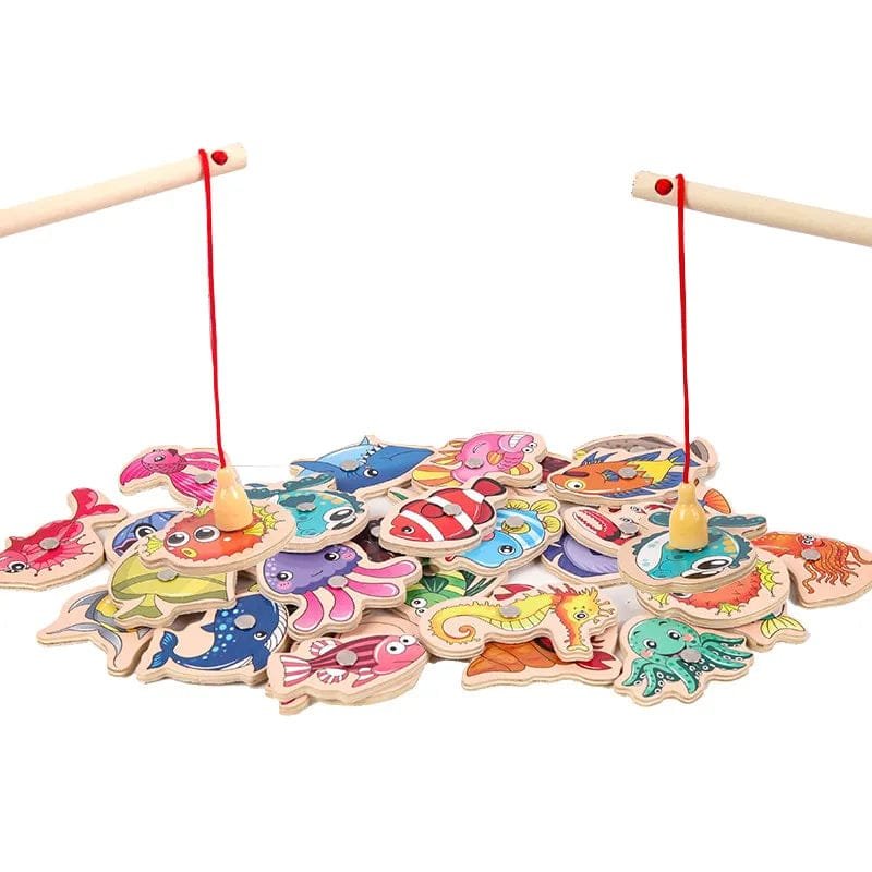 Wooden Montessori Magnetic Fishing Game - Marine Life Edutainment
