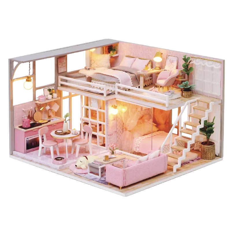 DIY Wooden Miniature Dollhouse Kit with LED & Furniture (1:24)