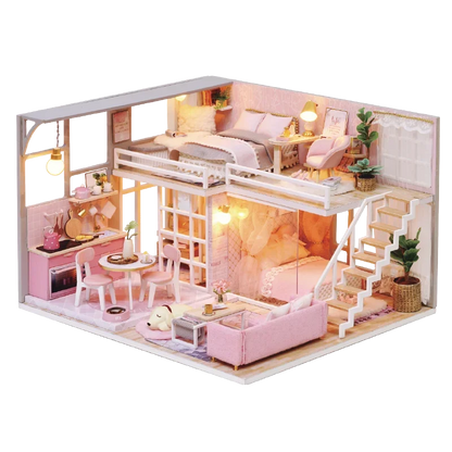 DIY Wooden Miniature Dollhouse Kit with LED & Furniture (1:24)