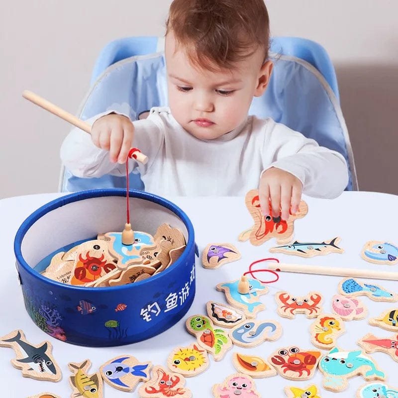 Wooden Montessori Magnetic Fishing Game - Marine Life Edutainment