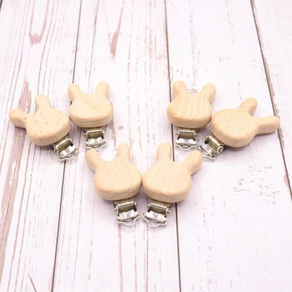5PC Wooden Animal Pacifier Clips & Teethers Set