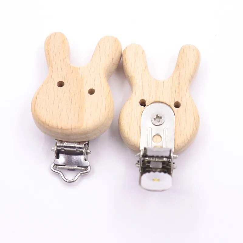 5PC Wooden Animal Pacifier Clips & Teethers Set
