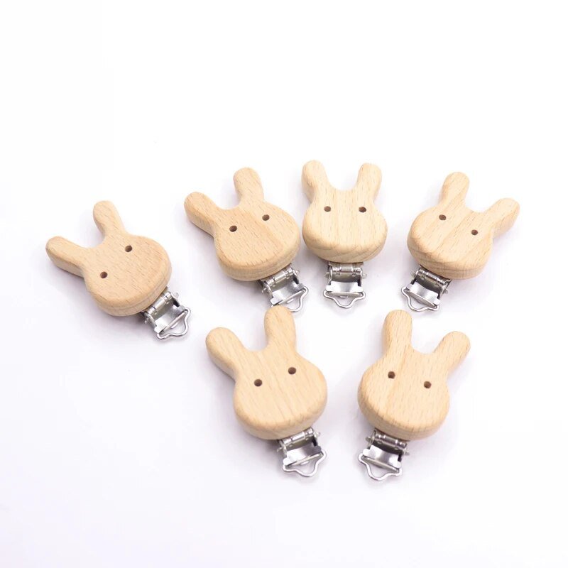 5PC Wooden Animal Pacifier Clips & Teethers Set
