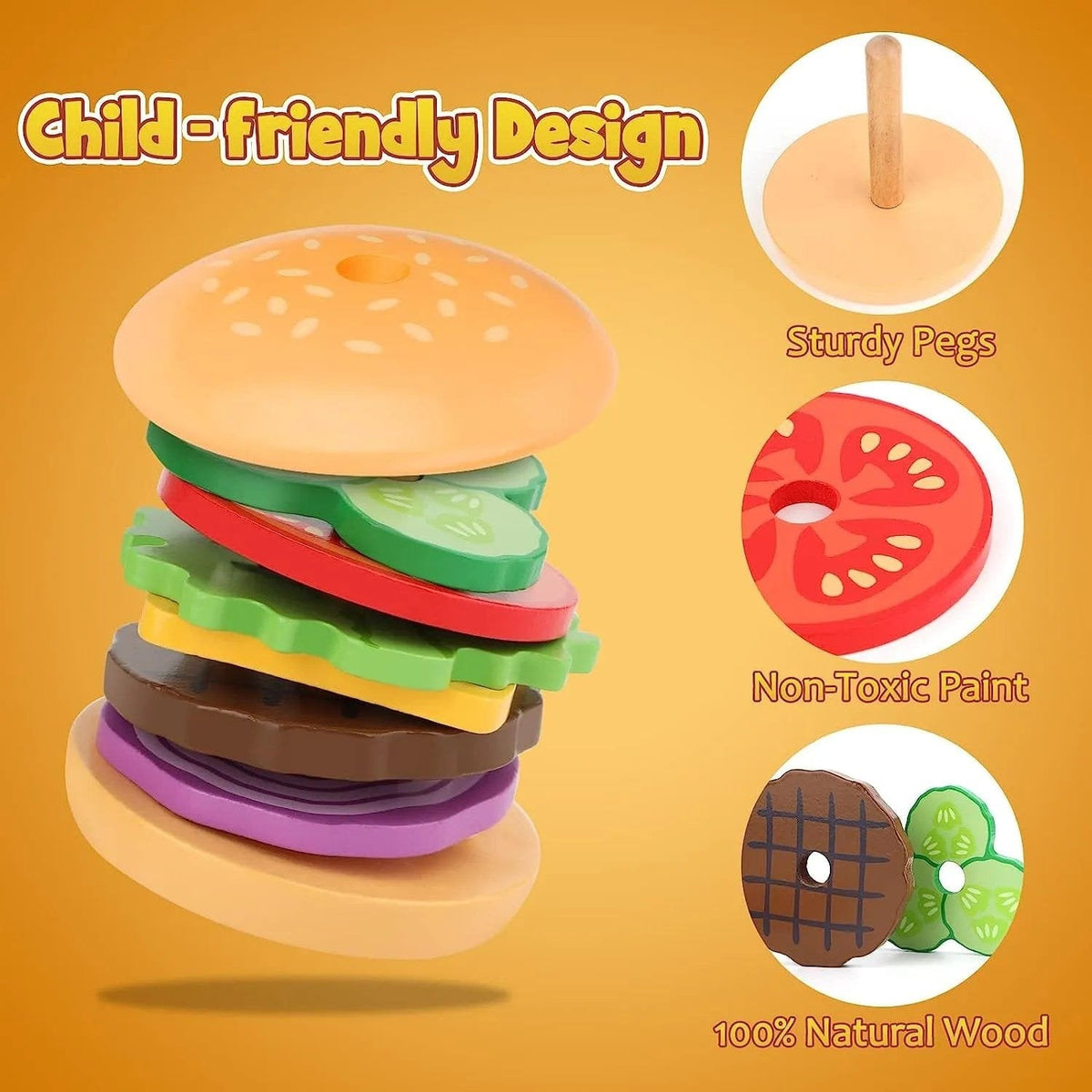 Wooden Burger Stacking: Montessori Educational Toy