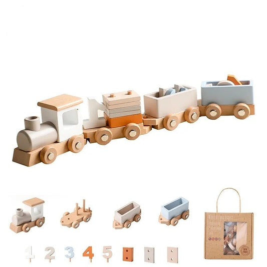 Montessori Wooden Train & Trolley - Educational Baby Birthday Toy