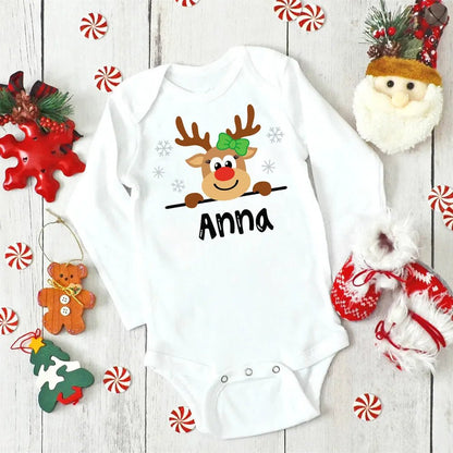 Custom Name Xmas Bodysuit: Deer Design for Newborns & Infants