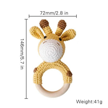 Wooden Baby Rattle & Teether - Crochet Animal Designs